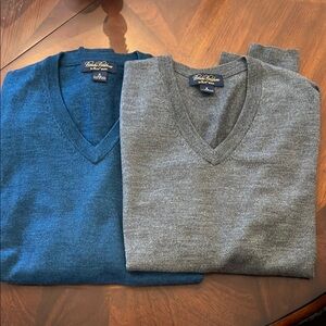 Brooks Brothers Blue and Gray V-Neck Sweaters